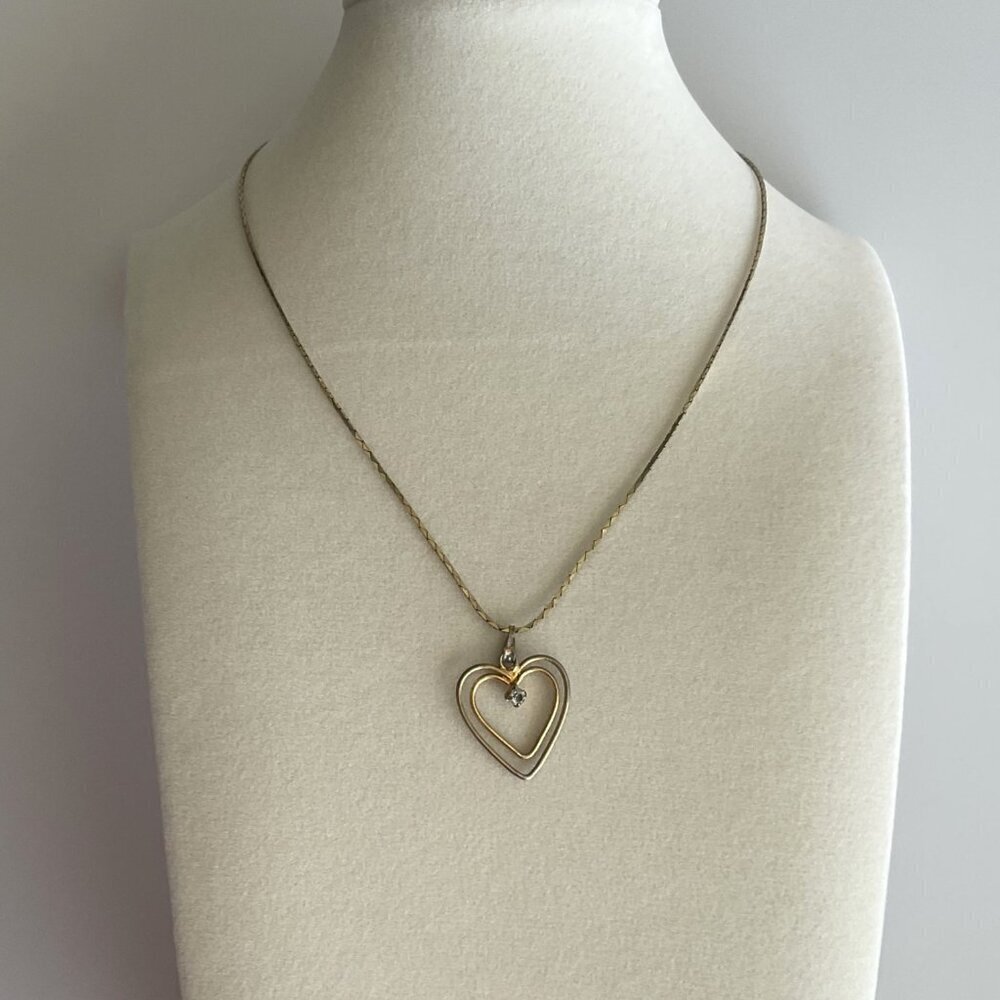 VINTAGE DOUBLE HEART RINESTONE NECKLACE RARE - Picture 6 of 12
